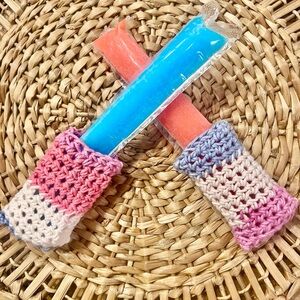 Crochet popsicle cozies set of 2 red white and blue swirl